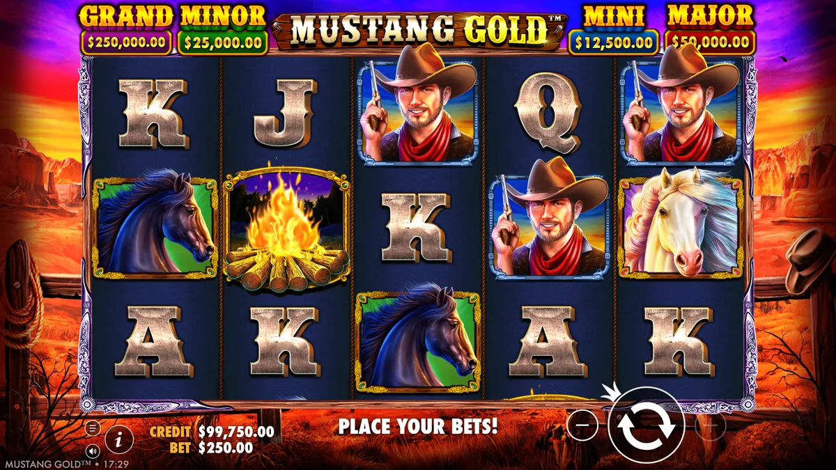 Mustang Gold slot review — Pragmatic Play's 5x3 Wild West slot with Money Collect horseshoes, fixed jackpots and 12,000x max win at non UK casinos not on Gamstop