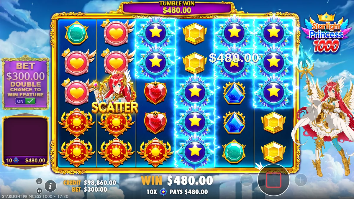Starlight Princess 1000 slot review — Pragmatic Play's 6x5 Pay Anywhere tumble slot with x1,000 multipliers and 15,000x max win at non UK casinos not on Gamstop