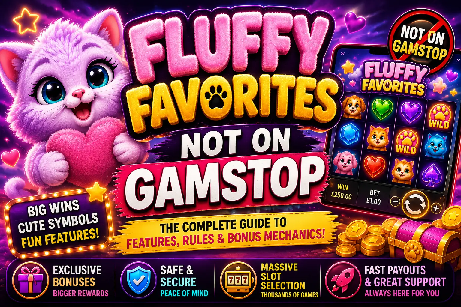 Fluffy Favourites Not on GamStop slot review — Eyecon's cute fairground slot with wild elephant, paw symbols and big wins at non UK casinos for UK players
